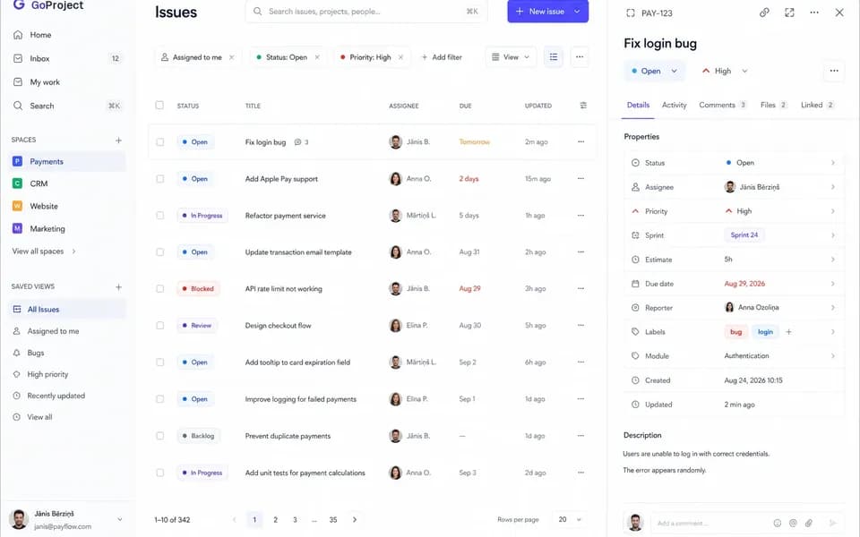 Work item list with filters and saved views