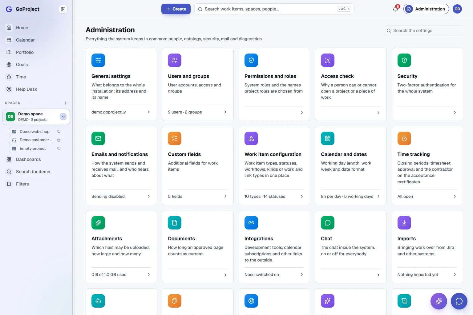 GoProject administrācijas panelis
